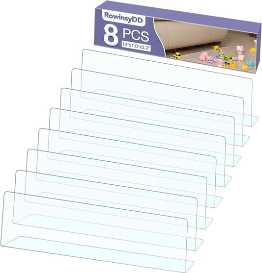RowinsyDD 8 Pack Toy Blocker for Furniture, Clear Under Couch Blocker, Stop Things Going Under Sofa or Bed, 16" L x 3.2" H, Adjustable Gap Bumper for Furniture with Strong Tape