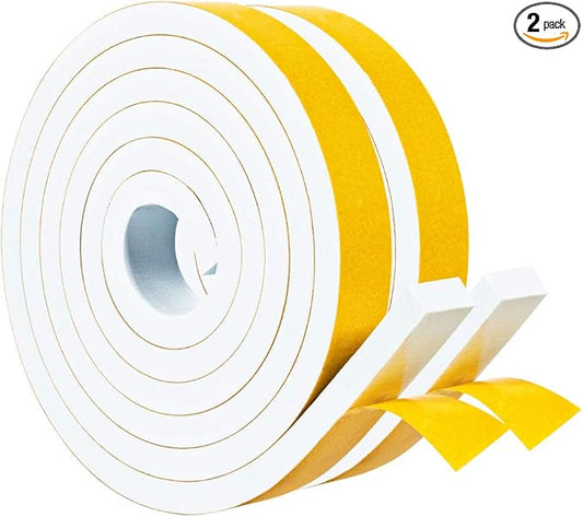 Yotache White Foam Strips Tape with Adhesive 2 Rolls 1" x3/8", High Density Foam Tape Furniture Protective, Weatherstrips, Anticollision, Total 13 Feet Long (2 X 6.5 Ft Each)