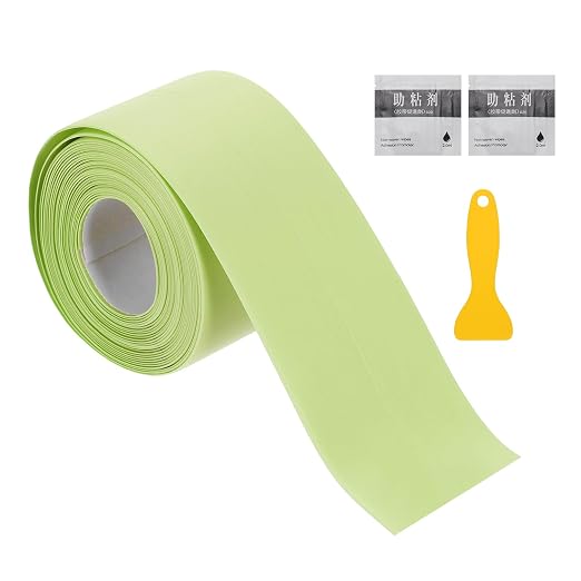uxcell Caulk Tape Waterproof, 1.5 Inch x 10.5 ft Self-Adhesive Sealant Sealing Strip Caulking Sealant Tape PVC with Tool for Kitchen Sink Toilet Bathroom Bathtub Floor, Green