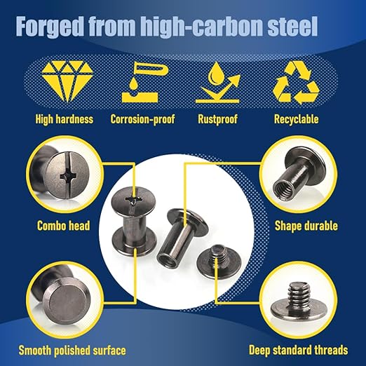 170 Sets Gunmetal Black Chicago Screws Leather Rivets Kit, 8 Sizes (M5*4,5,6,8,10,12,15,18) & 3 Screw Lengths (M4*3,4,5) for Belts, Bookbinding, DIY Leather (Gunmetal Black)