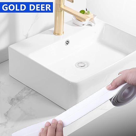 2 Rolls White & Black Caulk Tape Waterproof Self Adhesive Caulking Sealant Strip with Sealing Tool for Kitchen, Countertop, Bathroom, Sink, Bathtub, Toilet (1.5" x 10.5Ft)