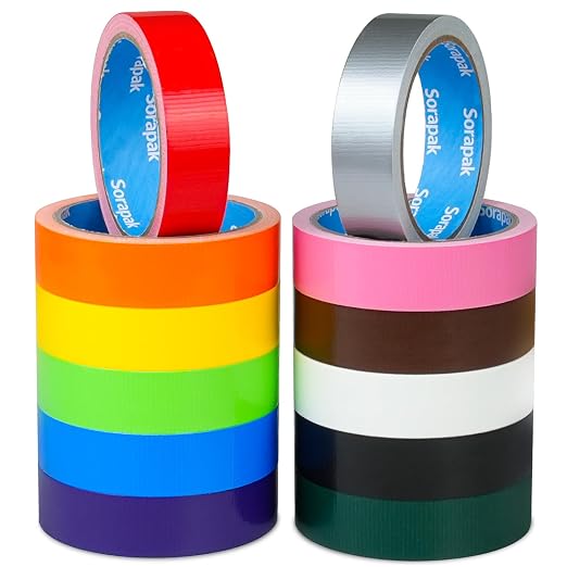 Colored Duct Tape 12 Rolls, 1 in x 10 yd, Rainbow Tape for DIY Crafts | Strong Adhesive, Easy Tear, Waterproof for Packing, Repairs, Color Coding, Home, School & Office
