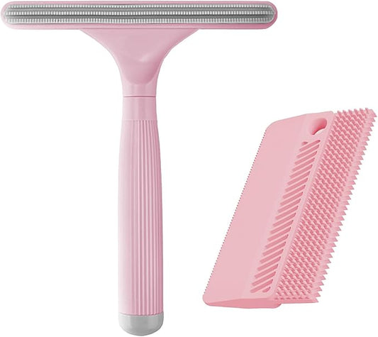 2 Pack Portable Pet Dogs Cats Hair Remover Lint Removal Shaver Tool Fur Scraper Carpet Rake for Couch Furniture Car Mats Fabric Sofa Clothes Bedding Pink