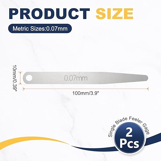 HARFINGTON 2pcs Metric Thickness Feeler Gauge 0.07mm Single Blade Oval Feeler Gauge 304 Stainless Steel Gap Measuring Tool for Repair Valve Guitar Spark Plug