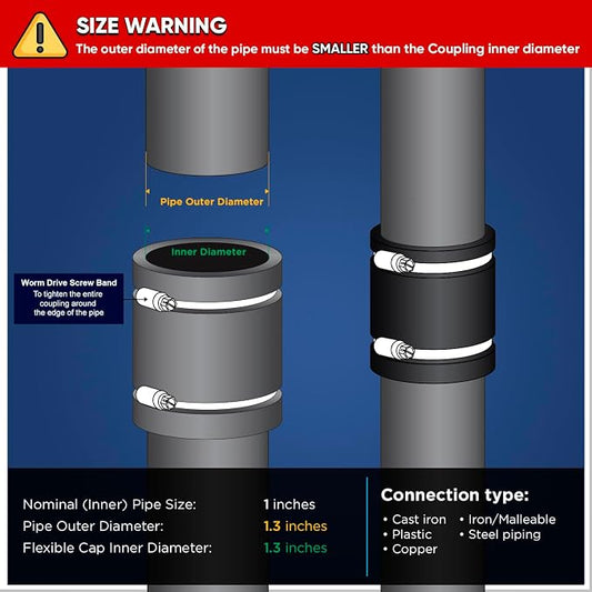 Supply Giant 6I44 Flexible Pvc Coupling with Stainless Steel Clamps, 1 Inch, Black