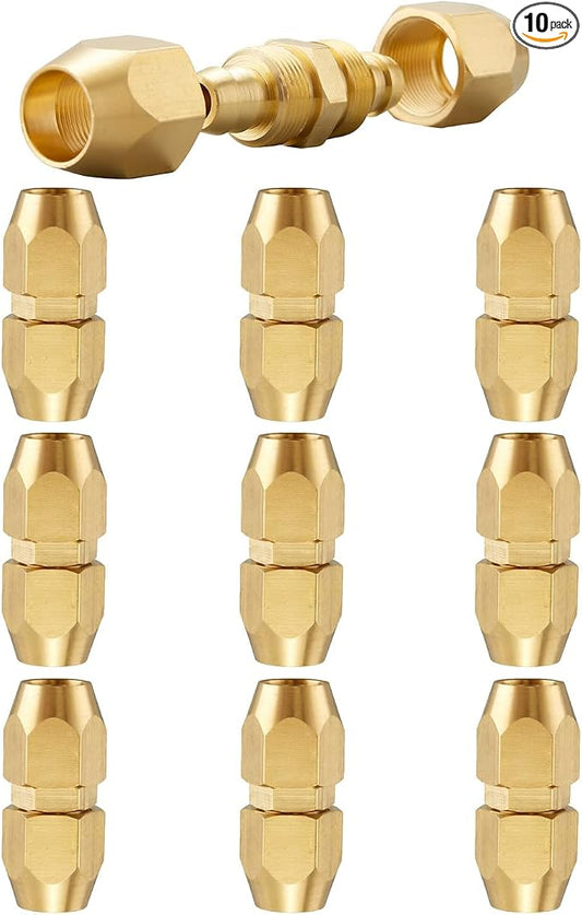 10 Pack Soild Brass HPT Air Reusable Hose Splicer Repair Kit,Air Hose Fitting for 1/4-Inch ID Hose
