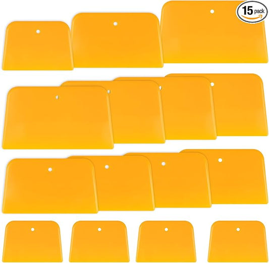 PEASUG Body Filler Spreader, 15 Pack Reusable Plastic Spreader Tool for Automotive Body Applying Fillers, Putties, Glazes, Caulks - Autobody Paint Repairs, 5 Each 4", 5" and 6"