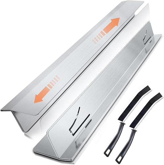 2025 Upgrade 2*Extendable Stove Gap Covers Stainless Steel +2*Gap Brushes,T Stove Counter Gap Cover,Oven Guards For Sides,Oven Gap Filler, Heat Resistant Stove Cover Guards Length 13.8" to 27.5",0.79"