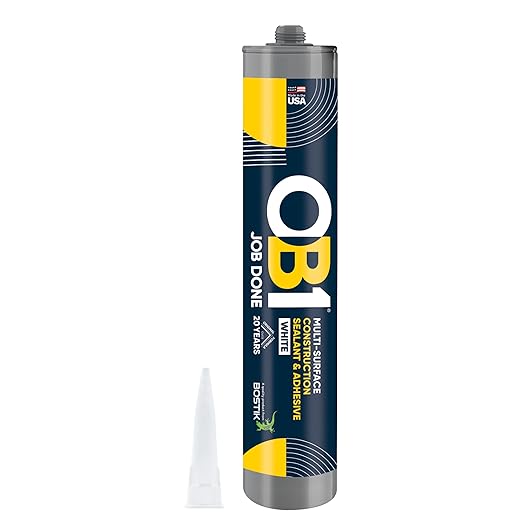 OB1 Universal Caulk Sealant & Adhesive White 10.1oz | Professional Grade Premium All-in-One Advanced Hybrid 2-in1 | Water Resistant Internal & External | Shrink Crack UV & Fade Resistant | 1 Cartridge