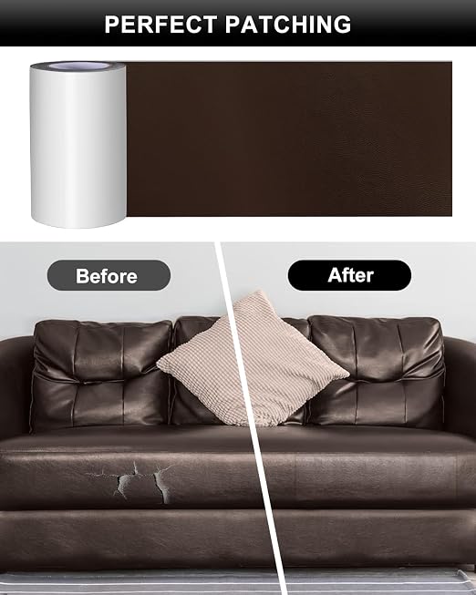Numola Self-Adhesive Repair Patch, Anti Scratch Sofas Patch for Couch, Car Seat, DIY Furniture Upholstery, Handbags, Jackets (Dark Brown)