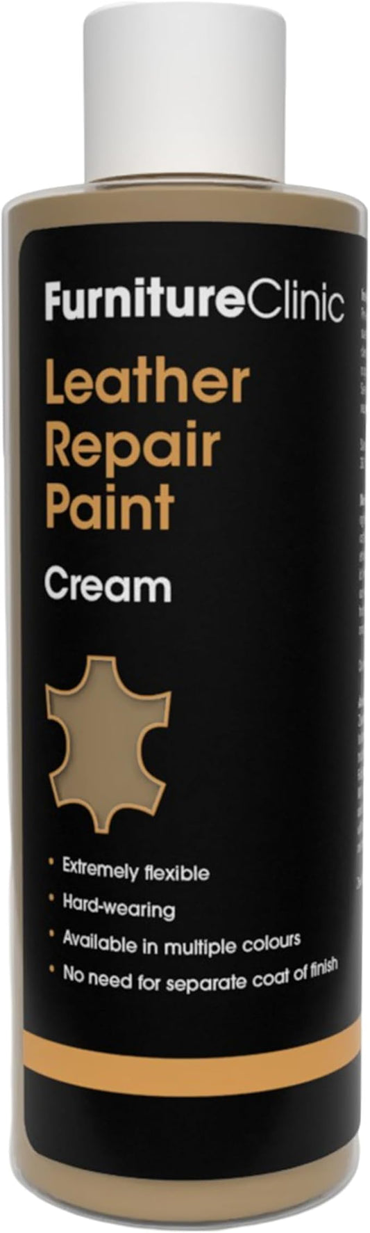 Furniture Clinic Leather Repair Paint | 2-in-1 Seal and Color | Use on Scratches, Tears, and Holes in Car Seats, Furniture | Quick and Easy Leather Repair Kit for Furniture (Cream, 250ml / 8.5oz)
