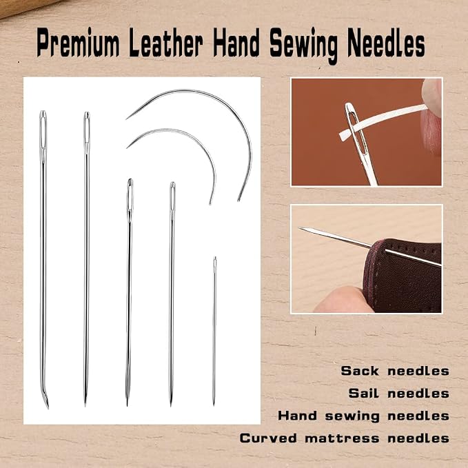 Ftyiwu Waxed Thread 55 Yards, Leather Sewing Waxed Thread with Hand Sewing Needles for Home Upholstery Carpet Leather Canvas Repair and Sewing (Original White)