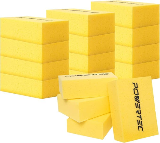 POWERTEC Large Square Grout Sponge – Professional Tile Grout Removal Cleaning Sponge – Heavy-Duty Absorbent Sponge, Multi-Purpose Cleaning Tool for Floors, Kitchen, and Bathroom – 16PK (72106-P4)