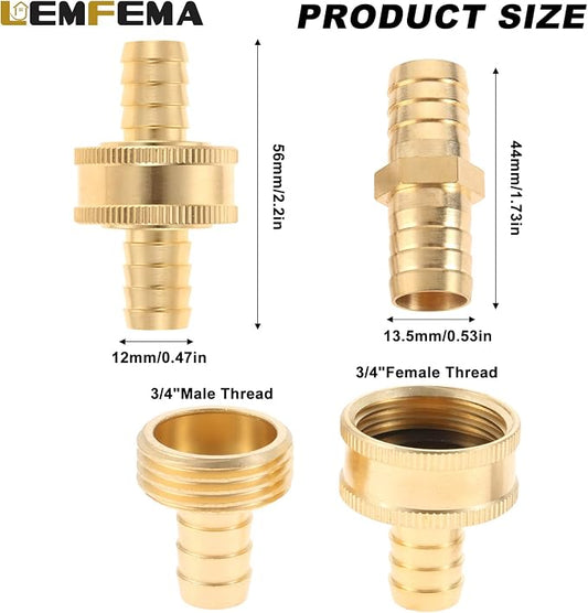 4 Sets 1/2 Inch Solid Brass Garden Hose Connector Repair Kit,Water Hose Mender Female Male Hose Coupling with Stainless Steel Clamp, Tape and Rubber Gasket