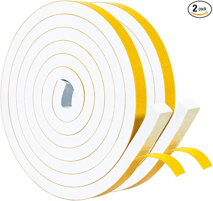 Yotache White Foam Insulation Tape 1/2" x1/2", Rubber Weather Stripping Seal, Total 13 Feet Long (2 X 6.5 Ft Each)