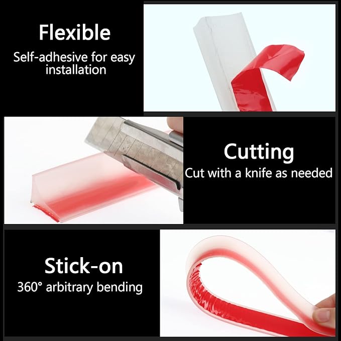 New Collapsible Shower Threshold Water Dam, Self Adhesive Silicone Waterproof Barrier Bathroom and Kitchen Water Strip Dam Shower Guard for Dry and Wet Separation Caulk Seal Strip Edge Trim(TM)