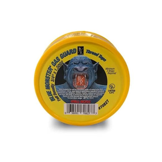 Millrose 70827tape-caulkPTFE Thread Seal Tape Alcohols, Gasohol, Aliphatic solvents, Aromatic solvents, Chlorinated solvents , Blue | Yellow Gas Guard tape measures 3/4 x 1000 in and is color-coded for natural gas, propane, and butane threaded connecti...