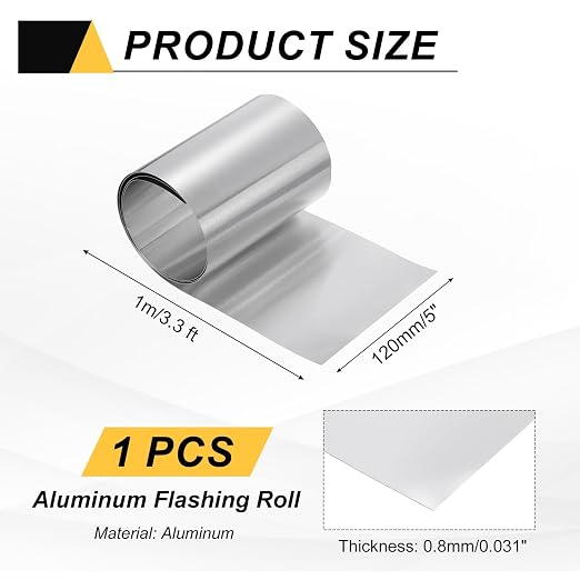 uxcell Aluminum Flashing Roll, 5in x 3.3ft Metal Roof Panels 0.3mm Waterproof Aluminum Sheet Roll for House Repair, Roof Flashing, Sealing Windows Doors, DIY Projects