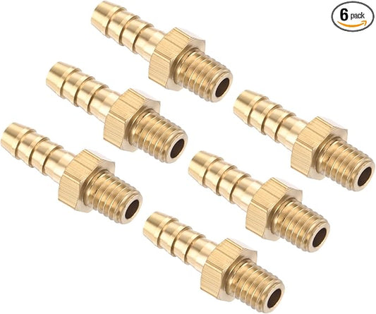 Pack of 6 Brass Hose Barb Fittings Adapter Connector 4mm Hose Barb to M5x0.8 Male Fittings for Home Machines, Massage Bathtubs, and Irrigation Systems