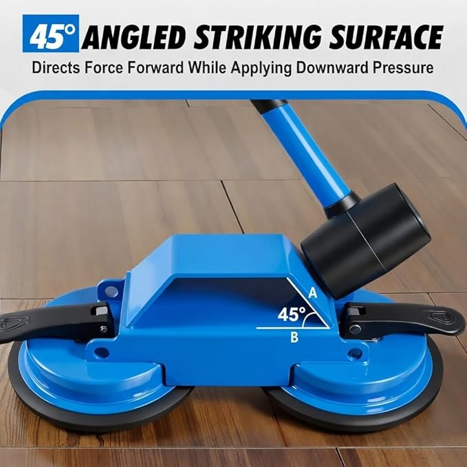 Floor Gap Fixer Tool with Dual Silicone Suction Cups & Rubber Hammer – 45° Angled Striking Surface, Includes Adhesive Pads – for Laminate, Vinyl Plank, SPC & Engineered Hardwood Floors