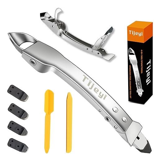 Caulking Tool Kit Stainless Steel Grout Removal Tool,4 in 1 Tile Caulk Remover Tool,Silicone Scraper Caulk Finishing Tools for Kitchen Bathroom Floor Sealant Caulking Window Sink Joint