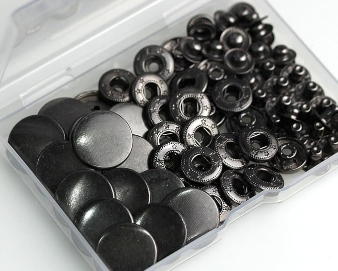 BetterJonny 24 Sets Heavy Duty Leather Snap Fasteners Kit, 20mm Metal Snap Buttons Press Studs Leather Rivets Snaps with 4 Setter Tools for Clothes Bracelet Jackets Jeans Gun Black