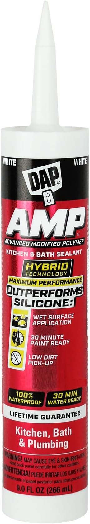 DAP AMP Kitchen and Bath Sealant, White, 9 Oz (7079800762)