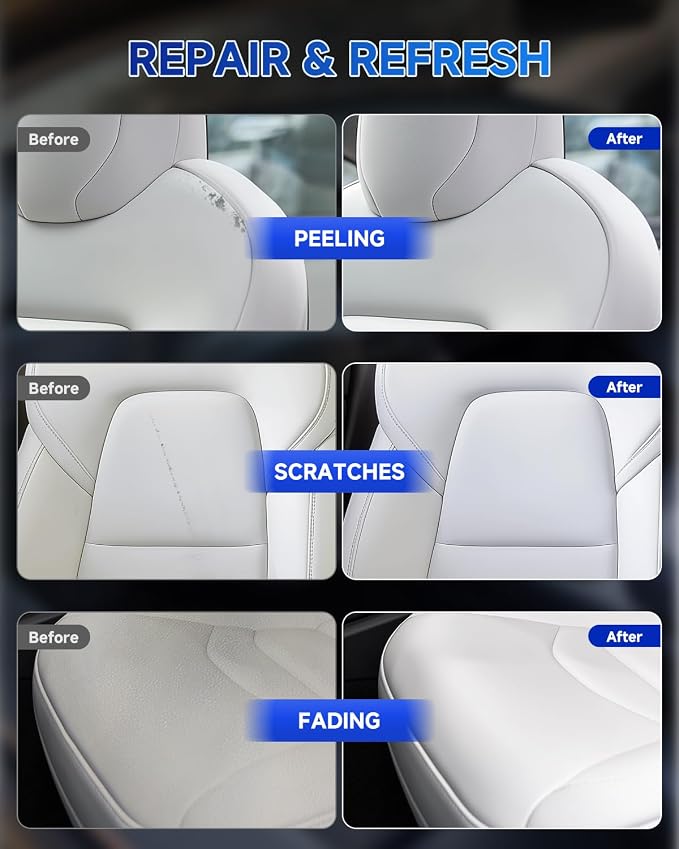 for Tesla Steering Wheel Repair Kit - 8PCS Leather & Vinyl Scratch Restorer for Model 3/Y/S/X, Leather Restoration Kit DIY Fix for Tears, Scuffs, Worn Spots & Color Fading (White)