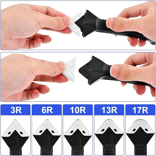 Silicone Caulking Tool, 3 in 1 Caulking Remover Glazing Compound Finishing Tool with 5 Replacement Silicone Scraper Pads, Grout Scraper Kit for Bathroom, Kitchen, Floor, Window, Sink Joint
