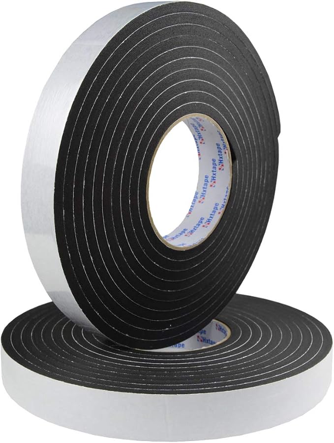 Seal Foam Tape,1/4" Thick-1"-16.5ft 2Rolls, Weather Stripping for Door and Window,High Density Single Sided Closed Cell Door Insulation Weather Strip, Black