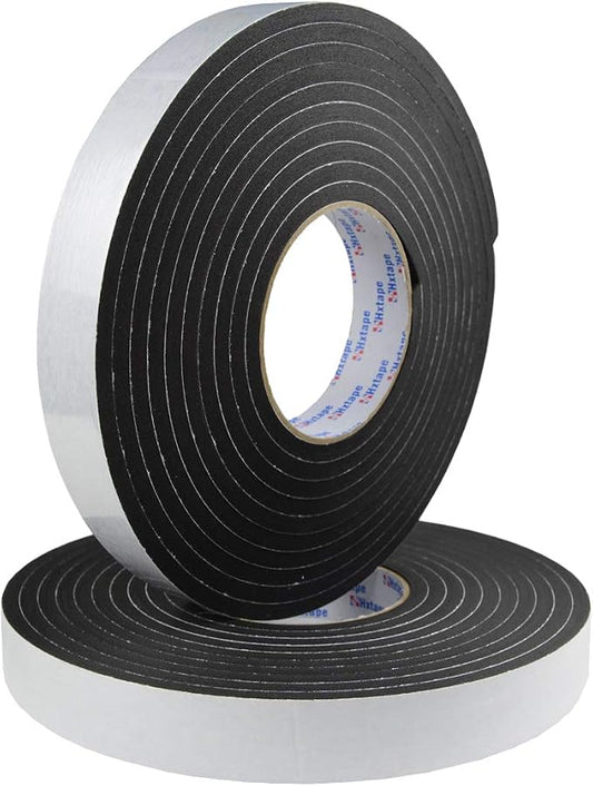 Seal Foam Tape,1/4" Thick-1"-16.5ft 2Rolls, Weather Stripping for Door and Window,High Density Single Sided Closed Cell Door Insulation Weather Strip, Black