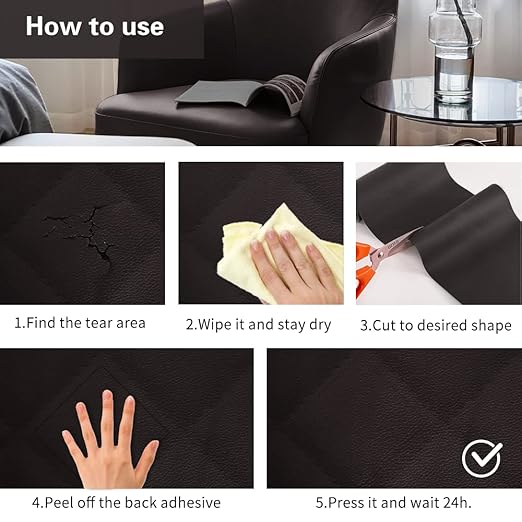 Cahomo Self-Adhesive Leather Repair Patches Tape for Couches - 8x11 inch, Vinyl & Leather Repair Kit for Furniture, Car Seats, Handbags, Jackets - Coffee