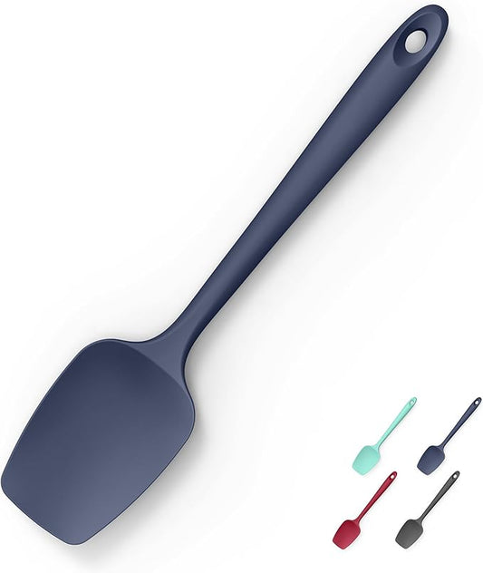 Heat Resistant Silicone Spoon Spatula, Doosu 600°F High Temp Flexible Cooking Spoons Kitchen Rubber Spoonula Scratch-Proof for Mixing Stirring Scraping Serving Non-Stick Cookware (11.4in, Navy Blue)