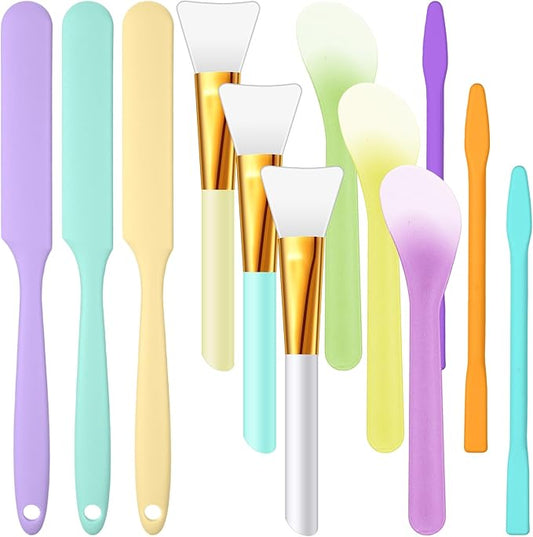 Patelai 12 Pcs Silicone Stir Sticks Kit, Silicone Epoxy Brushes, Stir Tool Sticks, Mixing Spoon, Scraper DIY Crafts Tools for Resin Epoxy Liquid Paint(Elegant Color)