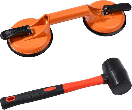 2 Pcs Laminate Floor Repair Kit for Floor Gap Fix Includes Heavy Duty Aluminum Vacuum Double Suction Cups and Rubber Hammer for Lifting Large Glass, Smooth Wooden Floor, Tile