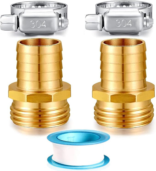 Solid Brass Garden Hose Repair kit Connector with Stainless Steel Clamps, Male Adapter/Female Garden Hose Swivel Fitting… (3/4" Barb x 3/4" Male -2 Sets)