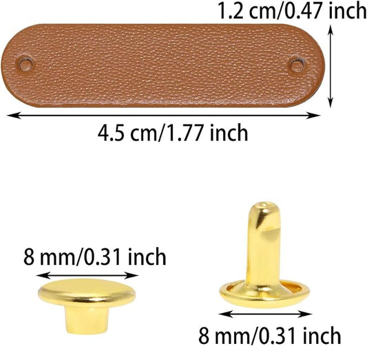ONLYKXY Brown Small PU Leather Handmade Tag with Rivet Button for Knits,Universal Blank Label Cute Repair Patch Soft Crochet Tape with Holes for DIY Clothing,Sewing Stamping,Keychain (50)