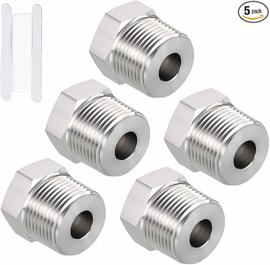 Pack of 5, 3/4" Male NPT to 1/4" FeMale NPT Solid 304 Stainless Steel Hex Bushing with Sealing Tape, Hose Fittings Adapter Reducer for Bathroom Remodel, Tool Extensions