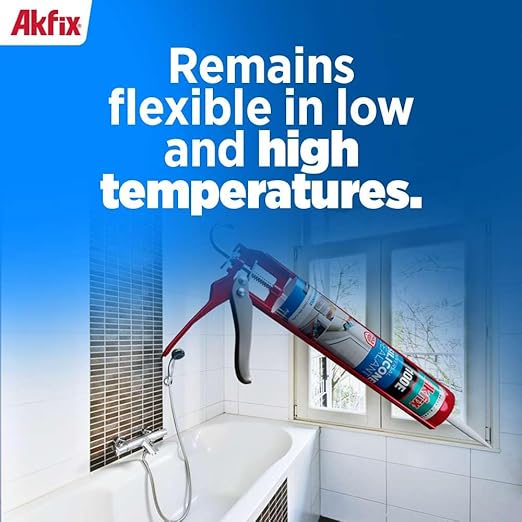 Akfix 100E RTV Translucent Silicone Caulk (2x10.1 fl.oz.)- 100% Waterproof Silicone Sealant for Kitchen and Bathroom, Shower, Bathtub, Toilet, Sink, Window & Door, No Discoloring | Translucent, 2 Pack