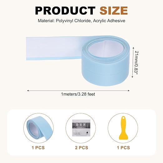 uxcell Caulk Tape Waterproof, 0.83 Inch x 3.28 ft Self-Adhesive Sealant Sealing Strip Caulking Sealant Tape PVC with Tool for Kitchen Sink Toilet Bathroom Bathtub Floor, Blue