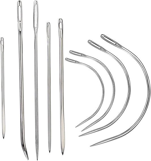 9 Pcs Heavy Duty Hand Sewing Needles Kit,Leather Sewing Needles with 5 Leather Hand Sewing Needle and 4 Curved Needle for Home Upholstery,Leather Needles for Hand Sewing,Carpet Canvas Repair…