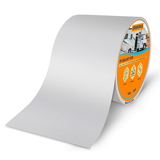 EDSRDRUS RV Roof Tape, Heavy-Duty Adhesive Butyl Seal Tape Waterproof UV-Resistant for RV Repair, RV Sealant Tape for Boat, Camper Roof Leaks (White, 4inch*20ft)