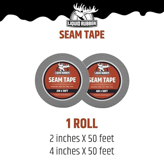Liquid Rubber Peel and Stick Seam Tape - Fix Leaks, Repair and Restore Roof Joints and Tears, Bonds to EPDM, Metal, Tiles, Shingles, Wood, and Fiberglass Easy to Use, 4 Inch x 50 Foot Roll