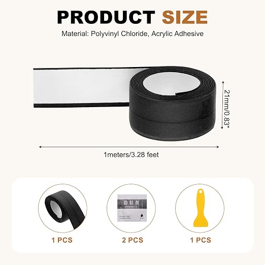 uxcell Caulk Tape Waterproof, 0.83 Inch x 3.28 ft Self-Adhesive Sealant Sealing Strip Caulking Sealant Tape PVC with Tool for Kitchen Sink Toilet Bathroom Bathtub Floor, Black
