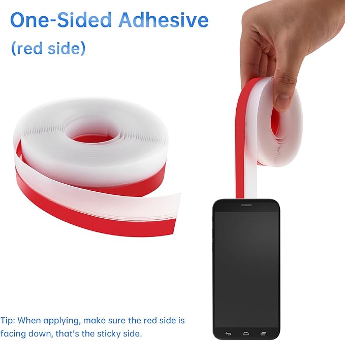 25mm Transparent Silicone Weather Stripping, 5M/16.4FT Upgraded Strong Adhesive Door Seal Strip for Doors, Windows & Shower Glass Gaps, Waterproof & Soundproof Red Backing Tape (Red, 25MM)