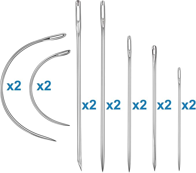 Heavy Duty Hand Sewing Needles Kit, 21 PCS Leather Sewing Needles with 15 Leather Hand Sewing Needle and 6 Curved Needle for Home Upholstery, Leather Needles for Hand Sewing