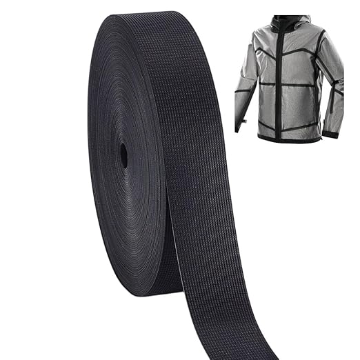AHANDMAKER 65.61 FT x 0.8 Inch Cloth Heat Sealing Tape Waterproof Iron-On Seam Sealing Fabric Adhesive Repair Tape Heat Proof Cloth Tape for Jacket Sportswear Raincoat, Black