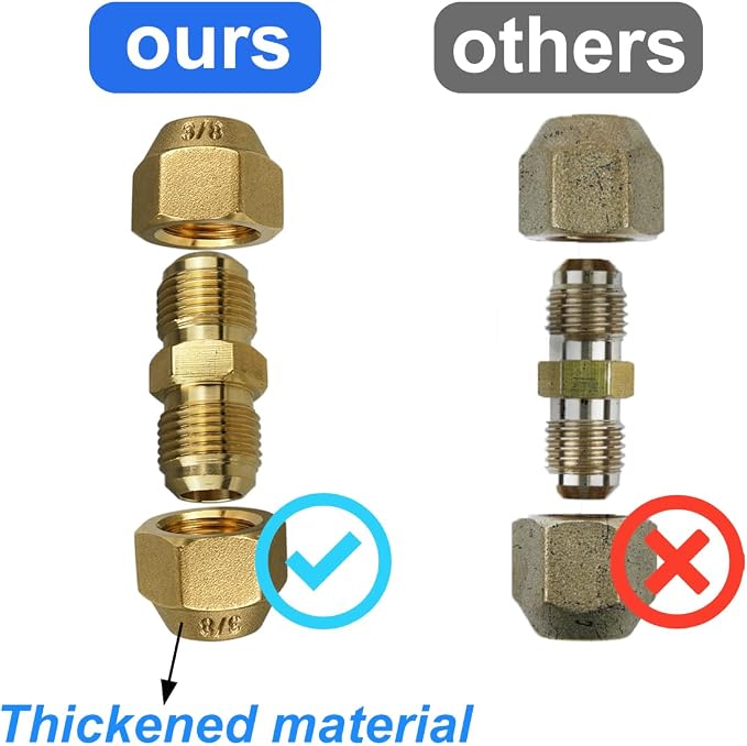 2 Pieces 3/8" Butt Copper Tube Fitting with Flare Nut for Air Conditioning Copper Pipe Extension Connectors Brass Flare Fitting Nuts