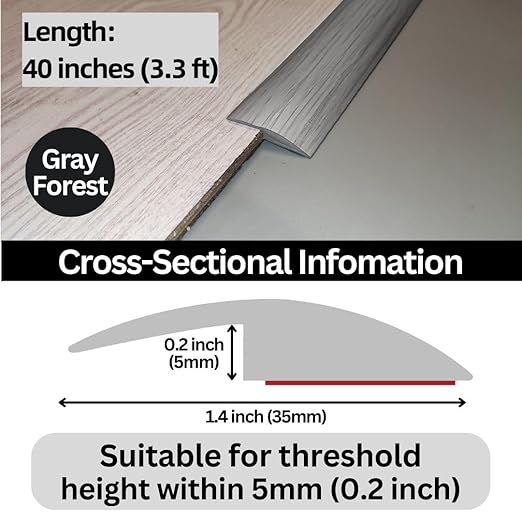 Maxiroc Floor Transition Strip Self Adhesive Carpet Wood Tile Vinyl Flooring Laminate Transition Cover Edge Trim Gap Doorway Threshold for Uneven Floors Heights Within 5 mm (40 inches, Gray Forest)