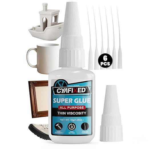 Super Fast Thin CA Glue, 30 Gram Super Glue with Anti-Clog Caps & Precision Microtips, Instant Cyanoacrylate Adhesive for Wood Shoe Ceramic Plastic 3D Prints Glass Model Crafts Fletching